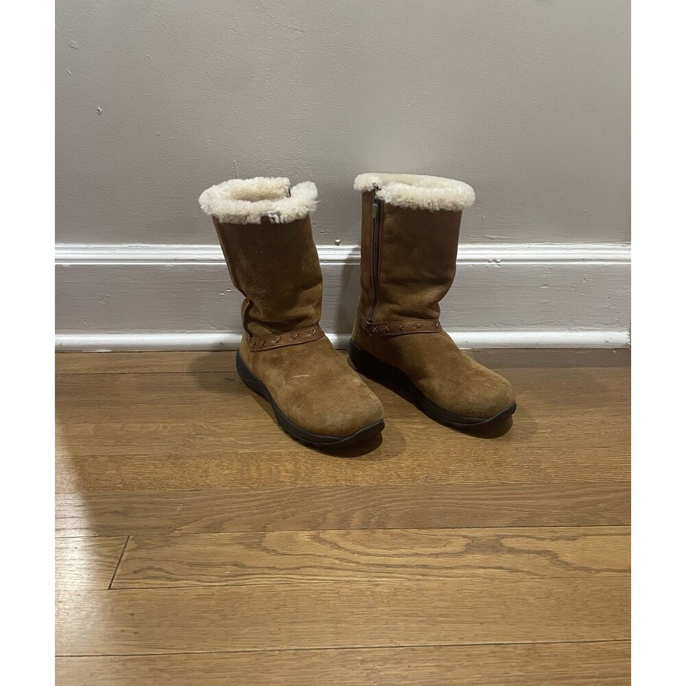 L.L. Bean Women Brown Leather/Suede Shearling Lined Mid Calf Boot Side Zip Sz‎ 6
